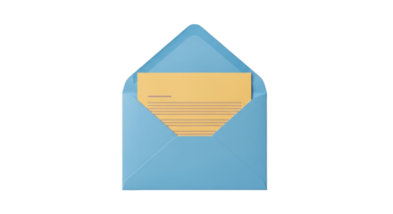 Isolated blue open envelope with a paper inside, mail and communication concept theme
