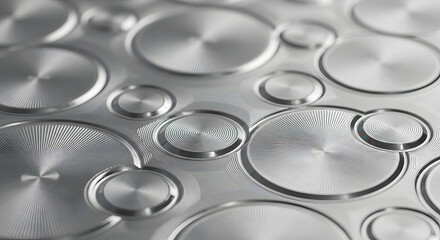 Abstract macro background of a brushed metal surface with a pattern of concentric circles