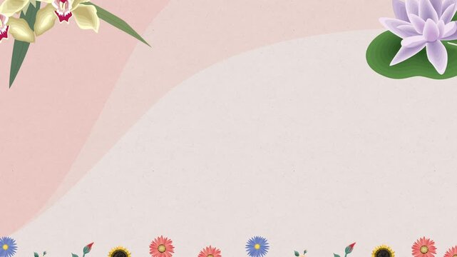 Floral frame design featuring orchids water lily and colorful border flowers