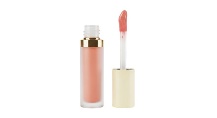 Isolated beige lip gloss container with applicator ready for beauty fashion makeup kit use