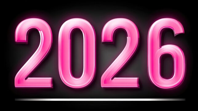 2026 typography in neon fuchsia on black background for modern design and new year celebration