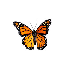 Fototapeta premium Fragile beauty and transformation concept with a vibrant orange monarch butterfly spreading its wings on a transparent background