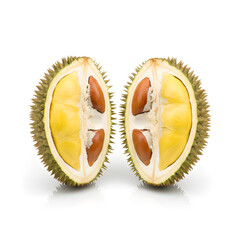 Fototapeta premium Durian Fruit Cut Halves Multiple Pods Seeds