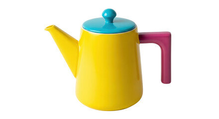 Isolated yellow teapot, lid, and handle—a unique design for serving tea or coffee at home