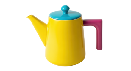Isolated yellow teapot, lid, and handle—a unique design for serving tea or coffee at home