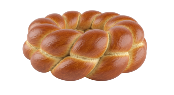 Isolated round challah bread, sweet jewish traditional pastry for holidays and shabbat