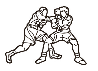 Two Boxers are Fighting Boxing Sport Muay Thai Cartoon Graphic Vector