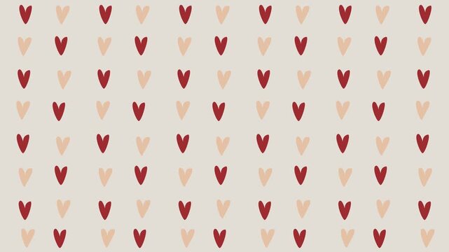Repeating pattern of maroon and beige hearts on a neutral light tan background