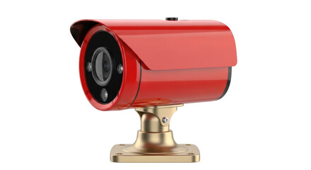 Isolated red surveillance camera, modern equipment for security in a building area
