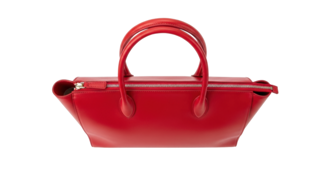 Isolated crimson handbag, a fashionable accessory for carrying personal items in an organized manner