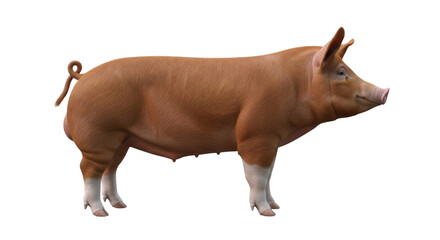 Isolated Red Duroc pig profile with light legs, farm animal portrait, farm animal stock