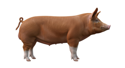 Isolated Red Duroc pig profile with light legs, farm animal portrait, farm animal stock