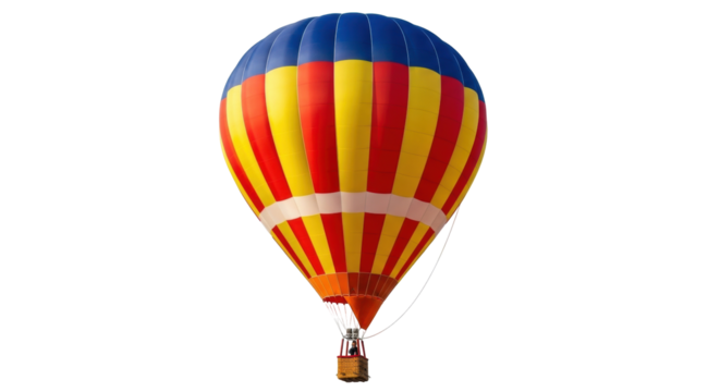 Isolated hot air balloon against clear sky for tourist travel and adventure concept