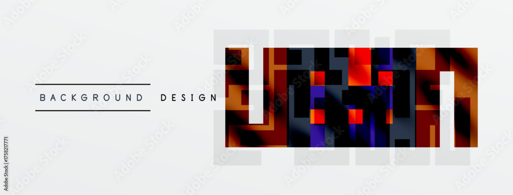 Wall mural Abstract geometric pattern. Rectangles create colorful mosaic effect. Minimalist design with text elements. Clean, modern aesthetic.