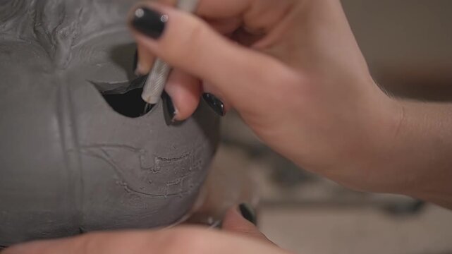 Pumpkin. Clay pumpkin. Clay. Slow motion. High quality 4k footage
