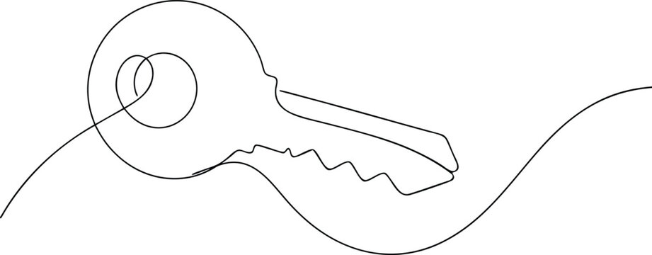 Single Line Drawing of a Key on a White Background