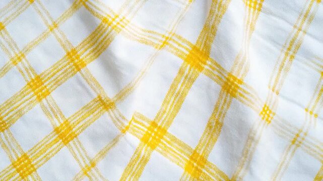 Close-up shot of yellow and white plaid fabric texture, useful for design and photography projects