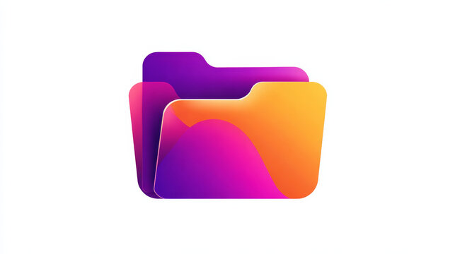 Minimal archive folder logo with artistic twist, clean lines, gradient purple and orange, elegant flat vector design, white background