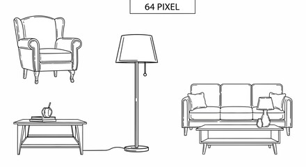 Collection of Furniture Items for a Living Room Setting.