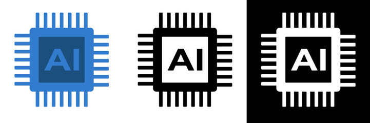 Vector icon of a microchip with &ldquo;AI&rdquo; text, representing artificial intelligence, smart computing, and futuristic technology. Perfect for Artificial Intelligence, Machine Learning, etc.