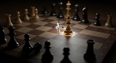 Chess Queen Strategy Surrounded With Light on Checkered Board