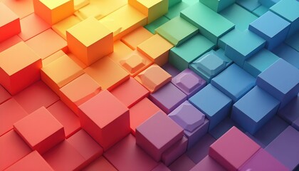 Obraz premium Bright Rainbow Cubes in Vibrant Abstract Digital Design