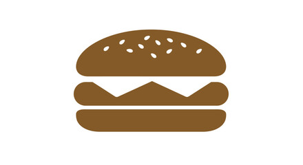 Brown burger icon on a white background with sesame seeds and zigzag cheese