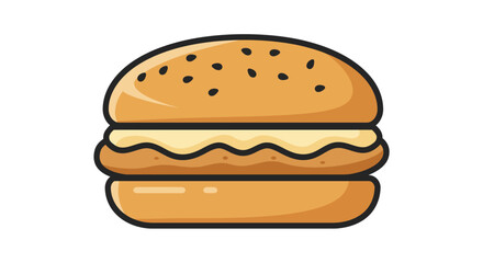 A cartoonstyle hamburger with sesame seeds on the bun cheese and a patty