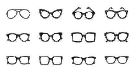Set of six different style spectacles and sunglasses vector illustration