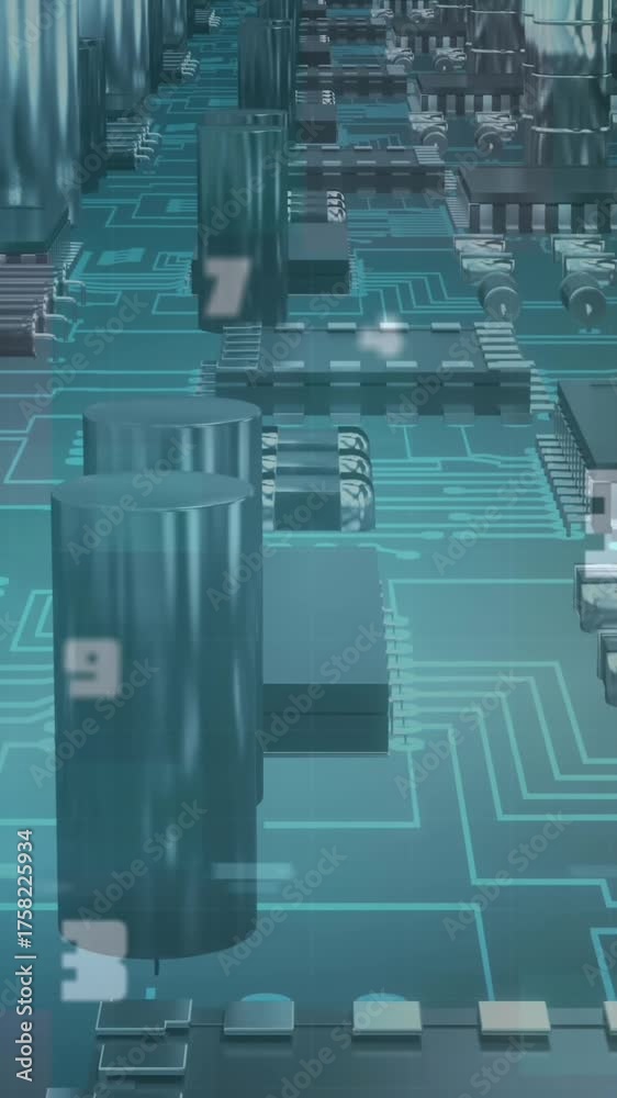 Wall mural animation of numbers changing over computer processor