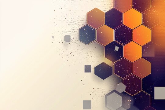 Colorful abstract with geometric hexagonal shapes and digital elements