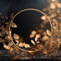 Autumn golden wreath with dry leaf arrangement art