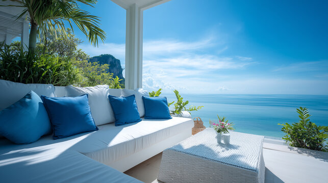 Elegant sea view villa terrace summer relaxation concept