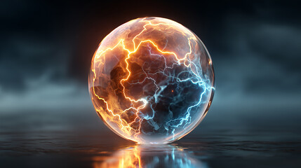 Glowing energy sphere with lightning abstract design