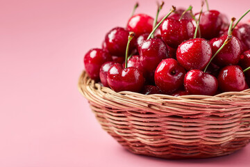 Natural cherry fruit in basket for healthy eating
