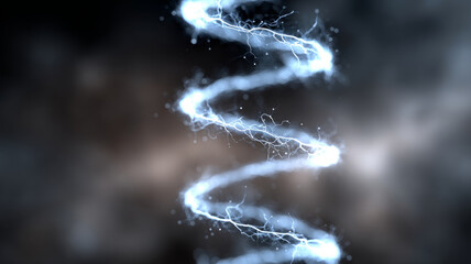 Obraz premium Glowing DNA helix in a dynamic abstract background.