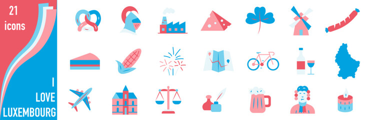 A set of icons dedicated to Luxembourg. A set of icons in the colors of national flags. I love Luxembourg.