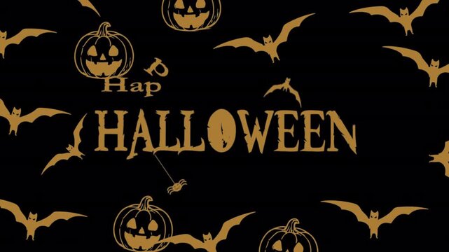 Doodle halloween bat pumpkin text seamless pattern for animated wallpapers, motion design templates, spooky visual effects, festive branding, and artistic halloween illustration
