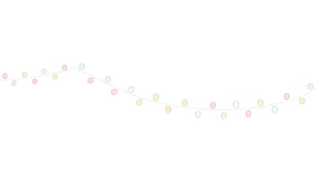 Colorful string lights illustration with soft pastel hues creating a whimsical atmosphere, perfect for festive decorations and enhancing joyful celebrations with copy space