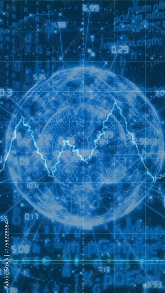 Wall mural Global data network and financial statistics animation over digital world map