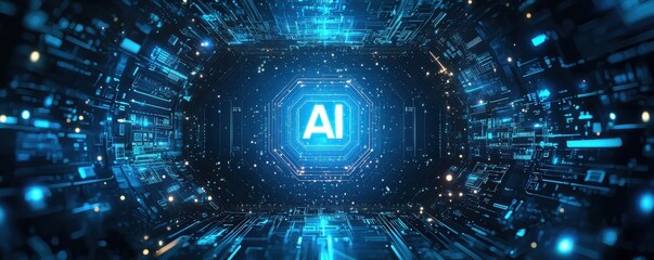 Futuristic digital concept showcasing AI technology and virtual innovation