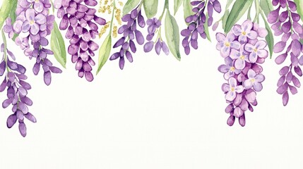 Delicate lilac line art in lavender and gold, arranged in a cascading layout over a cream linen texture, right text space