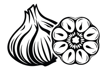 Black and white garlic bulb has some cloves isolated on a white surface