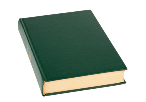 Isolated hardcover green book on neutral background, a blank journal for your writing needs