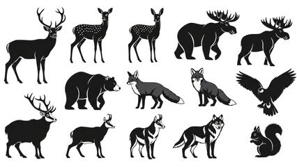 Diverse Collection of Wild Animal Silhouettes Majestic Wildlife Representations for Design and Education