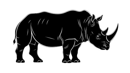 A powerful black rhinoceros silhouette illustration, a symbol of wildlife conservation and endangered species