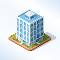 Isometric view of a modern building illustration with geometric design