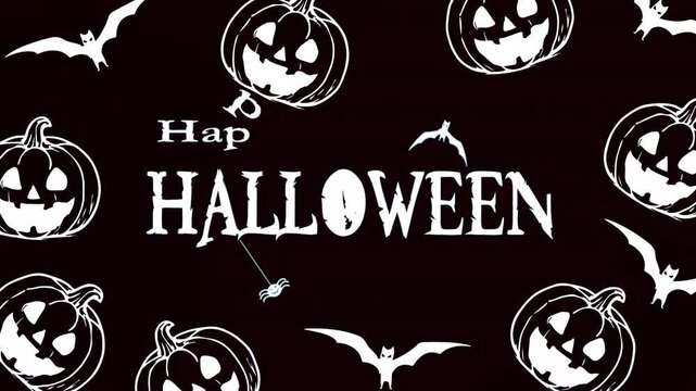 Creative halloween bat pumpkin doodle text pattern animation for design templates, motion branding, digital wallpapers, festive backgrounds, and spooky celebration visuals