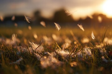 Obraz premium Whispering Feathers - Golden Hour Dance in a Meadows Embrace.