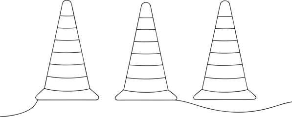 Three black outline traffic cones on wavy ground safety cone
